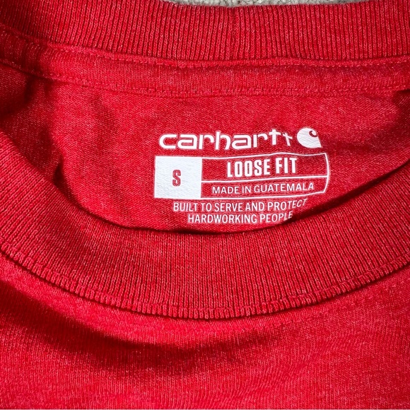 Carhartt Pocket T Shirt Loose Fit Short Sleeve Crew Neck Red Logo Men's Small - Picture 3 of 9